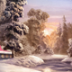 Oil painting of a Pizza Hut location along the banks of a snowy river